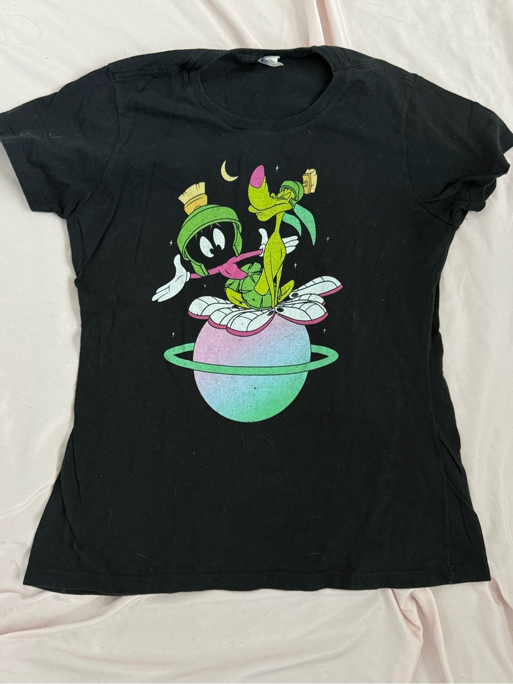 Looney Tunes Marvin the Martian & K-9 100% cotton Celestial Graphic Tee Black S